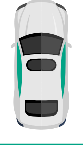 Vue de dessus d'une voiture avec les vitres latérales mises en évidence
